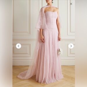 Cape-effect sequined plissé-chiffon evening gown
